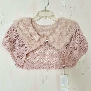 Blush Pink Floral Crochet Shrug with Fur Collar